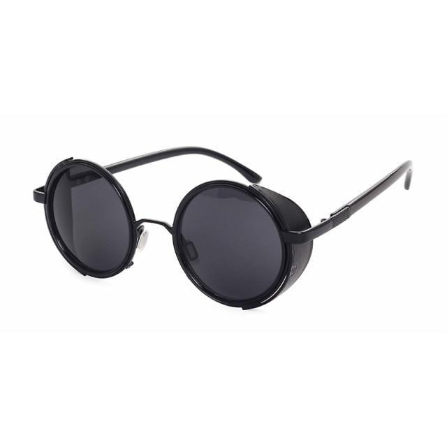 Vintage Round Retro Sunglasses for Men and Women with Leather Sides