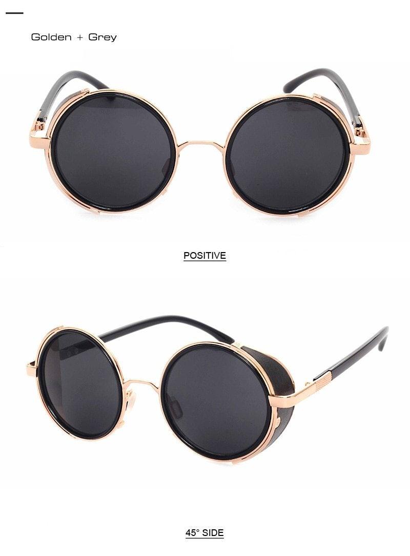Vintage Round Retro Sunglasses for Men and Women with Leather Sides