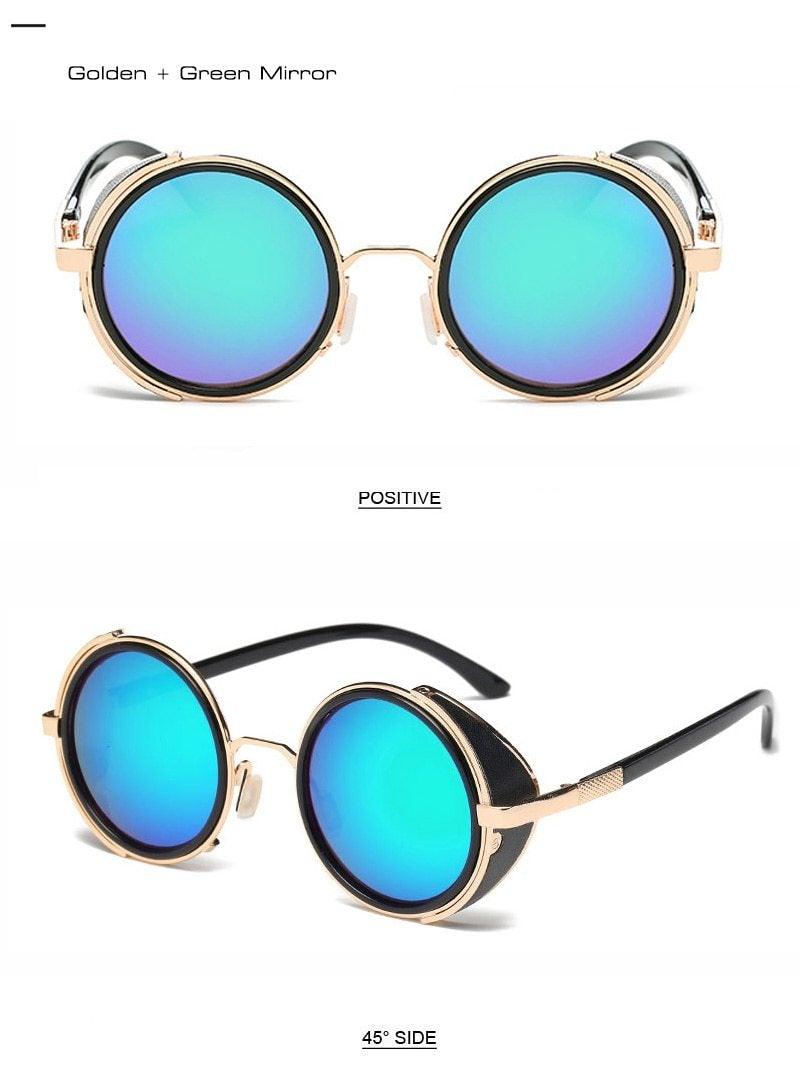 Vintage Round Retro Sunglasses for Men and Women with Leather Sides