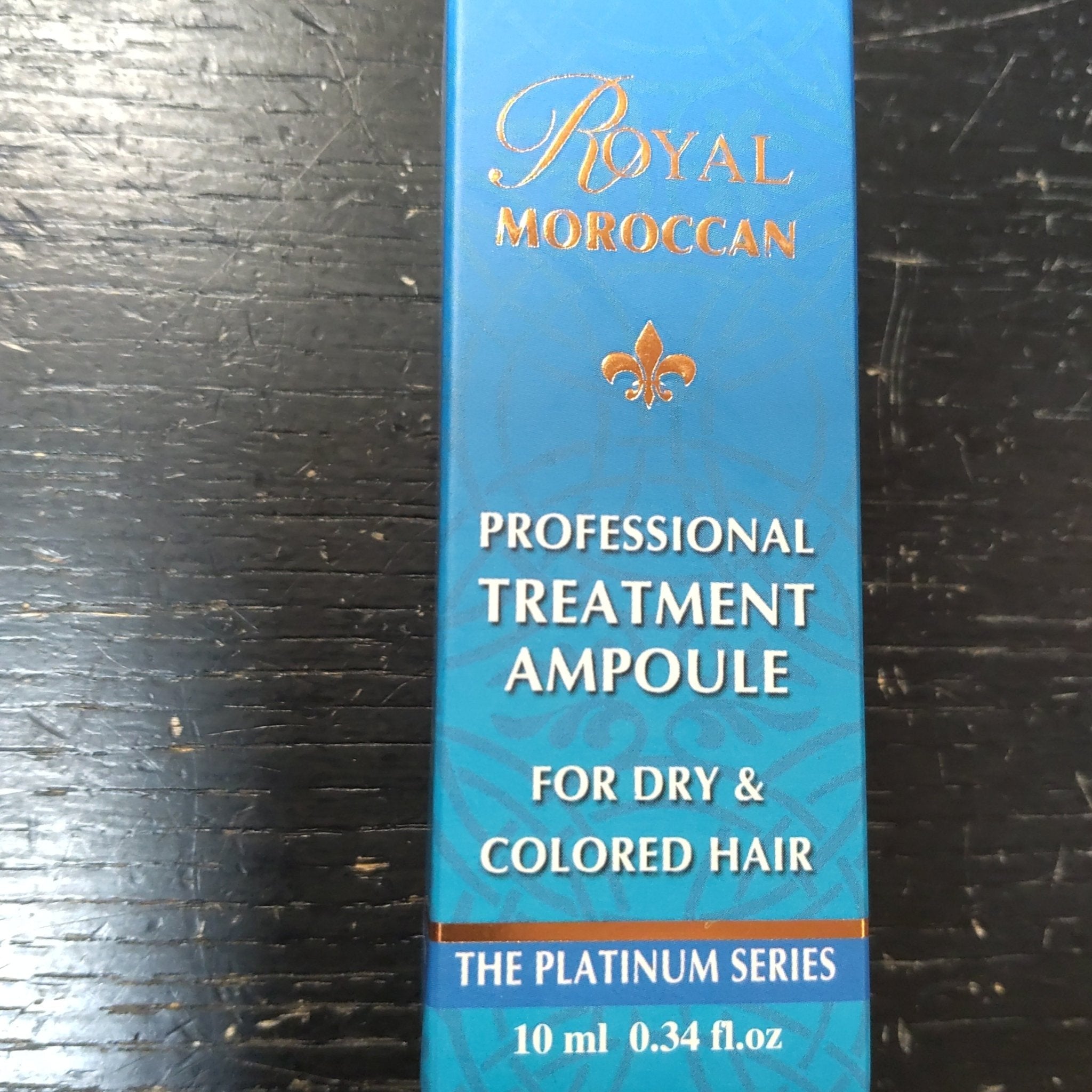 Royal Moroccan 10ml Professional Ampoule Hair Treatment bottle in royal blue and gold packaging