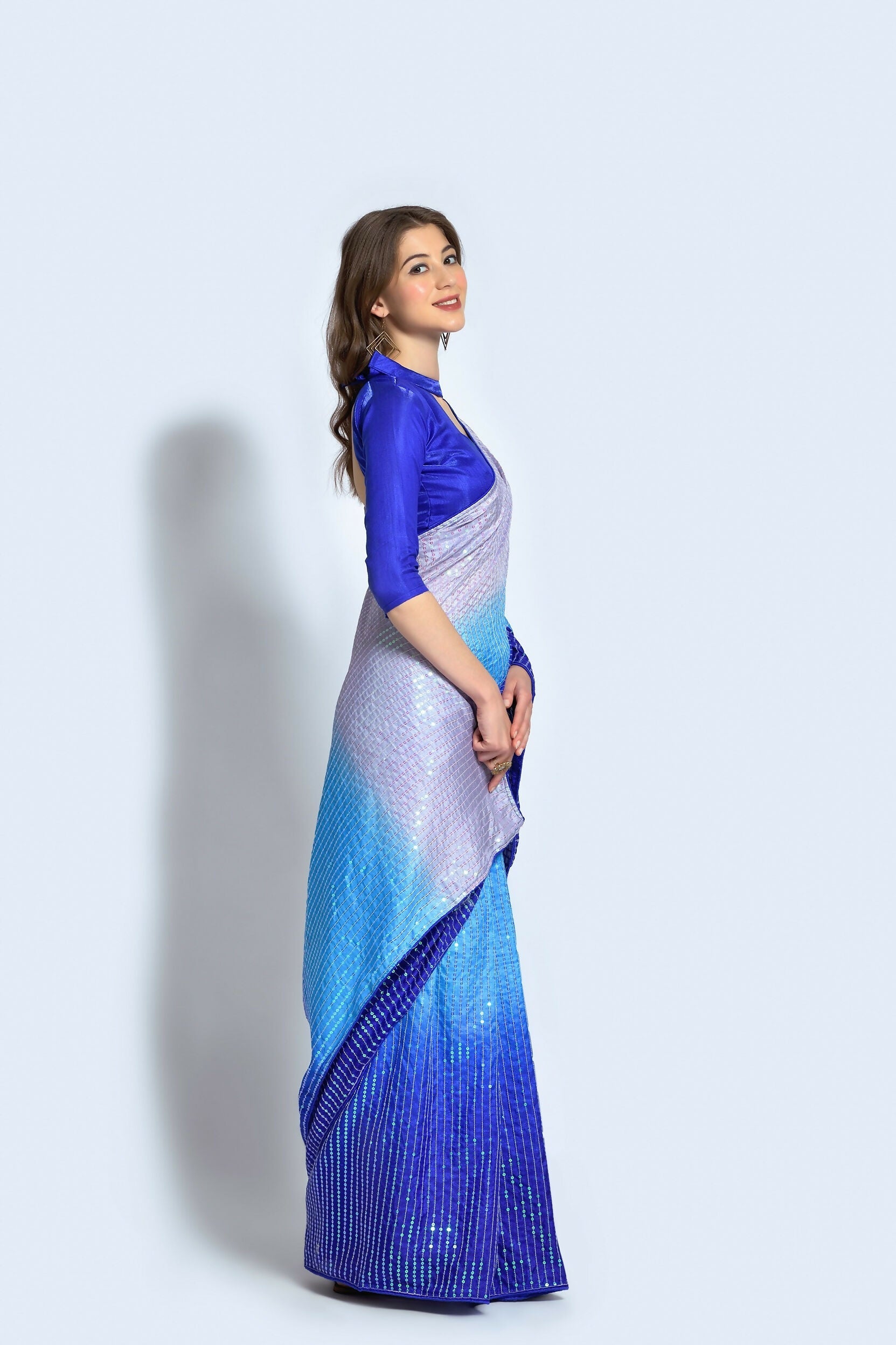 Blue Vichitra Silk Embroidered Party Wear Saree