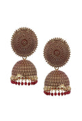 Maroon gold-polished Meenakari jhumka earrings with pearl accents