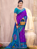 Elegant purple Pochampally silk saree with matching blouse piece draped gracefully