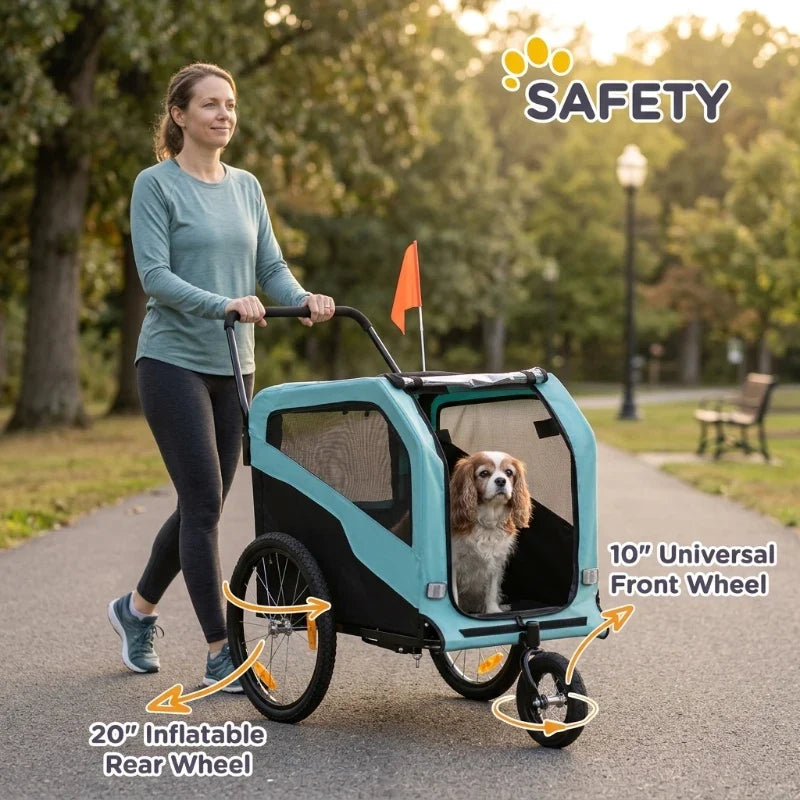 2-in-1 Dog Bike Trailer Pet Stroller Carrier for Large Dogs