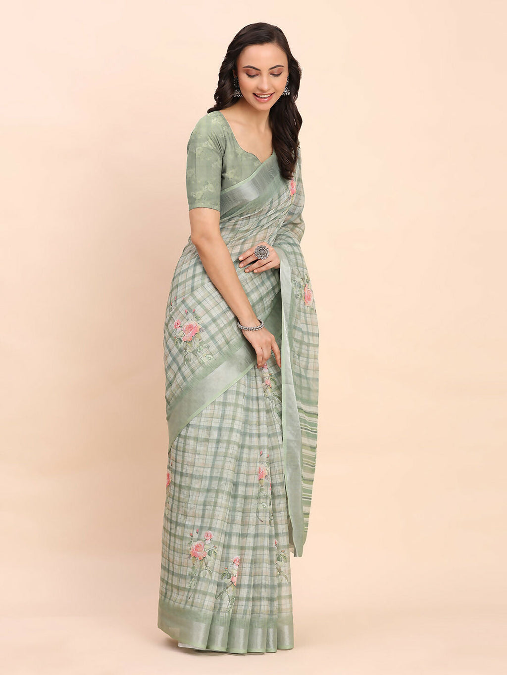 Shree Shyam Fashion Linen Cotton Light Green Saree