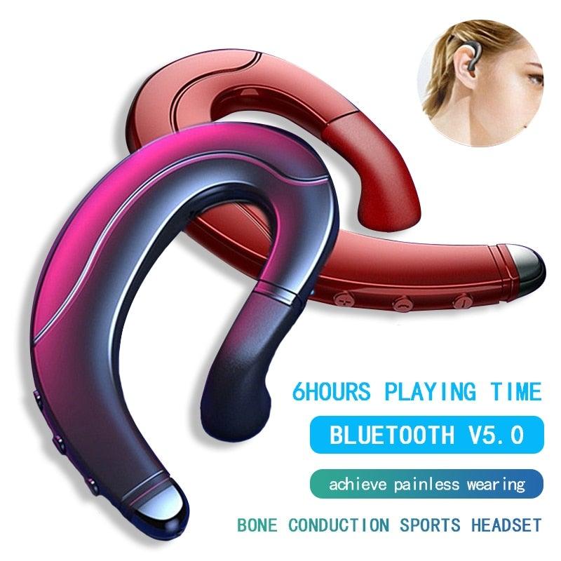 Stevvex wireless bone conduction sports headphones with ear hook design and charging case
