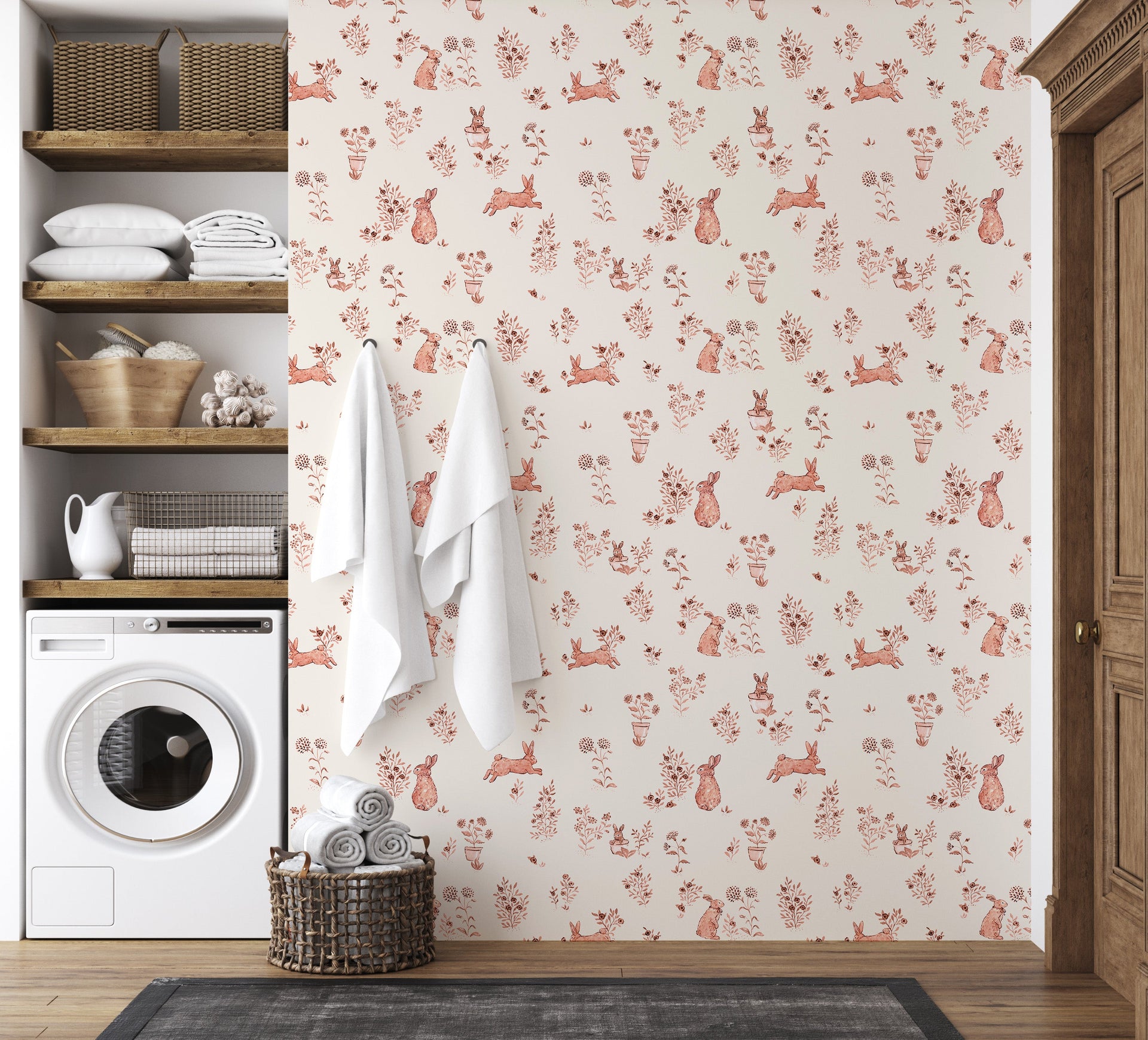 Aven Removable Wallpaper in Dusty-Rose and Cream Cottagecore
