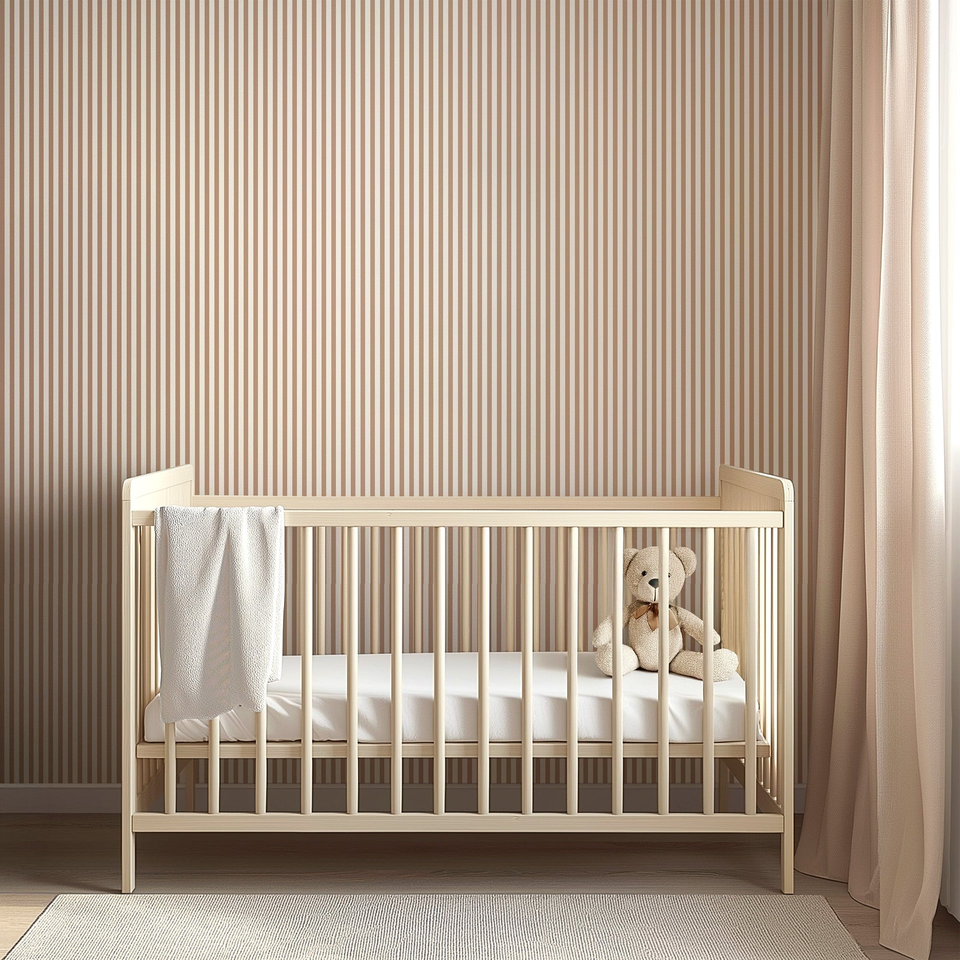 Meyer Pinstripe Wallpaper - Minimalist Neutral Beige & Cream