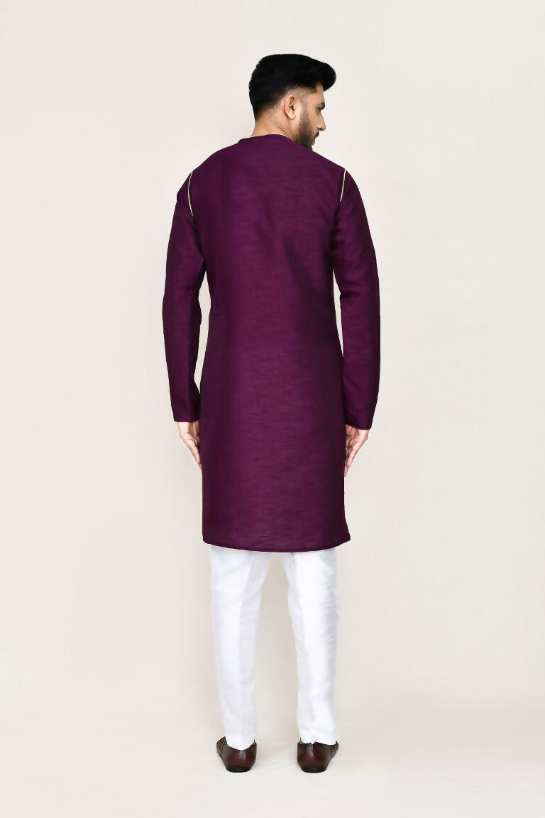 Purple Art Silk Kurta Set with Straight Fit Pants