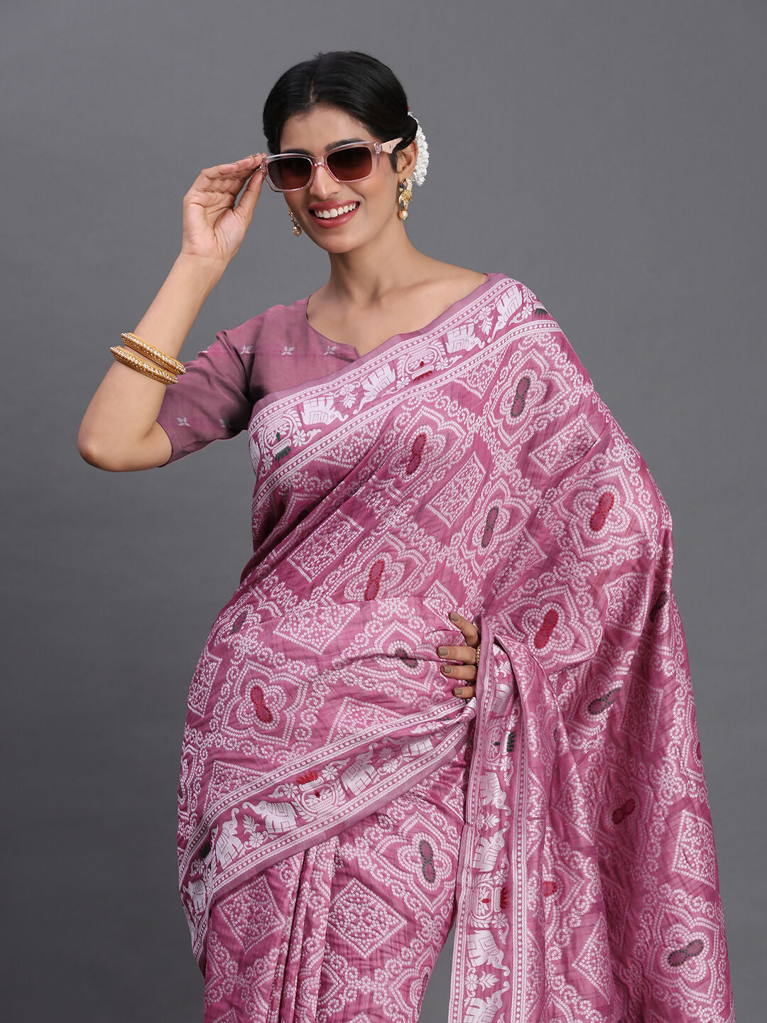 Purple Linen Cotton Saree with Matching Blouse Piece