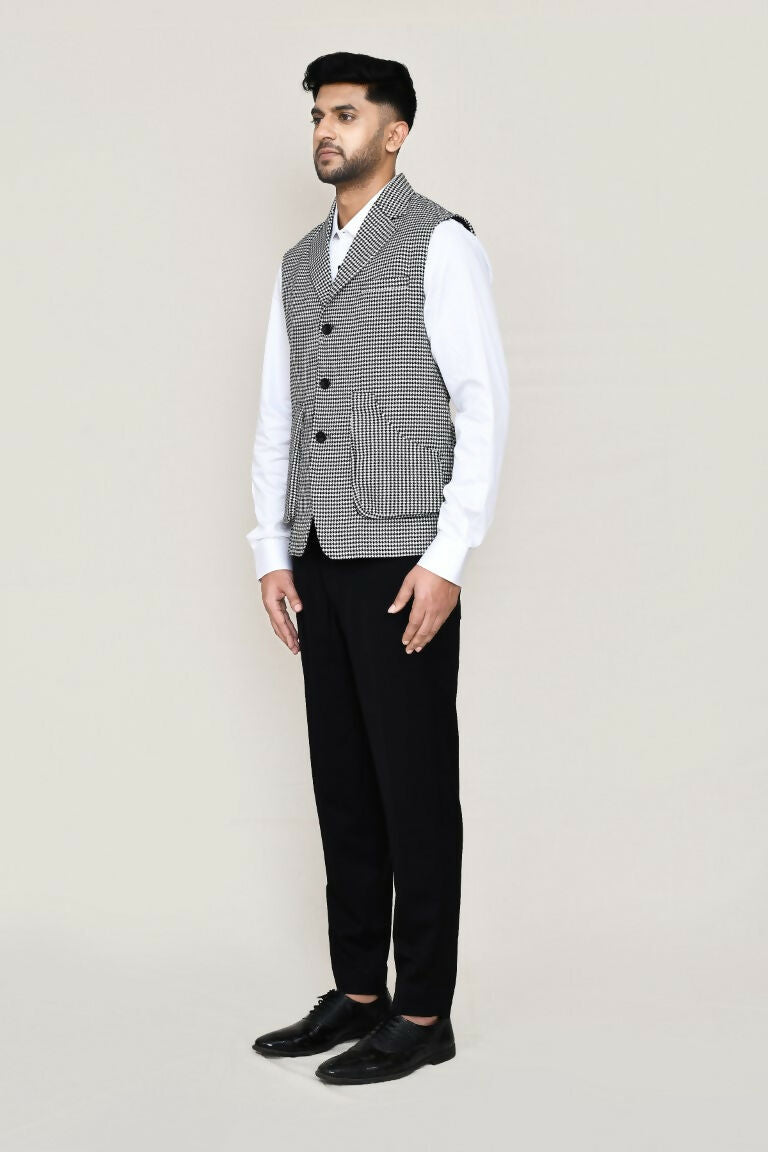 White Art Silk Kurta Set with Structured Jacket and Straight Pant