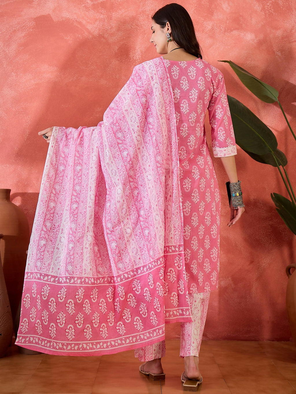 Women's Pink Printed Pure Cotton Kurta Set - Ethnic Wear
