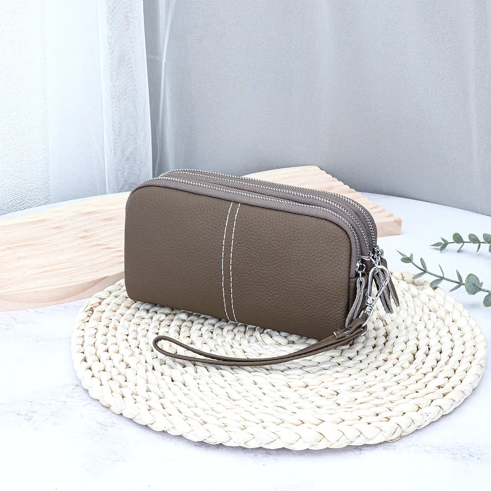 Genuine Leather Large Capacity Zipper Wallet for Women