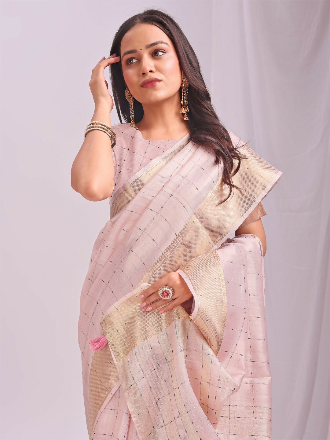 Peach Organza Saree with Matching Blouse Piece