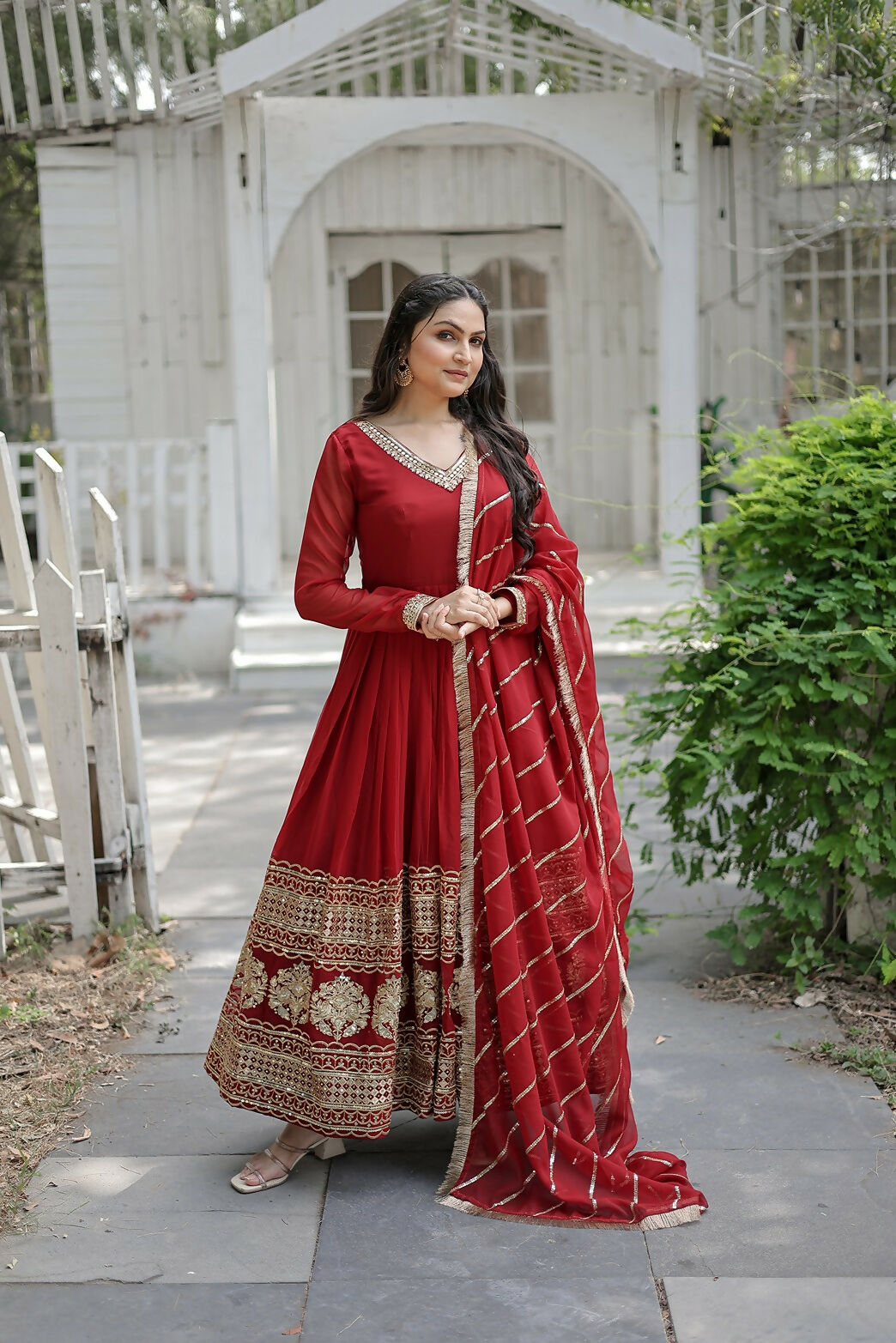 Maroon Georgette Kurta Set with Intricate Sequence Embroidery
