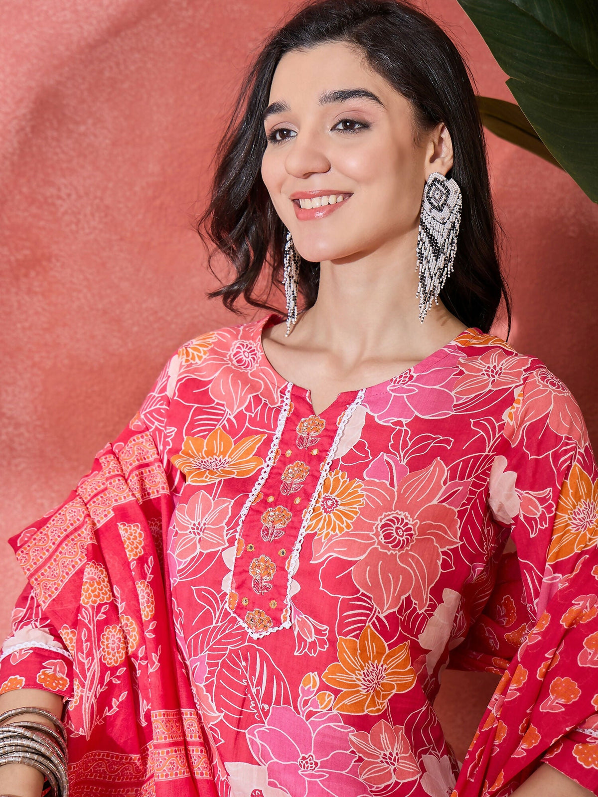 Women's Printed Pink Pure Cotton Kurta Set