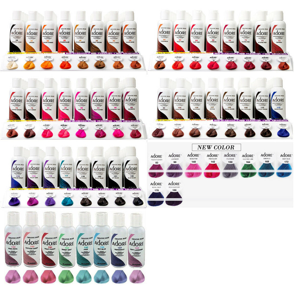 Bottle of Adore semi-permanent hair color in a vibrant shade, vegan and cruelty-free.