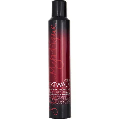 TIGI Catwalk Sleek Mystique Look-Lock Hairspray in a gradient black and maroon spray bottle