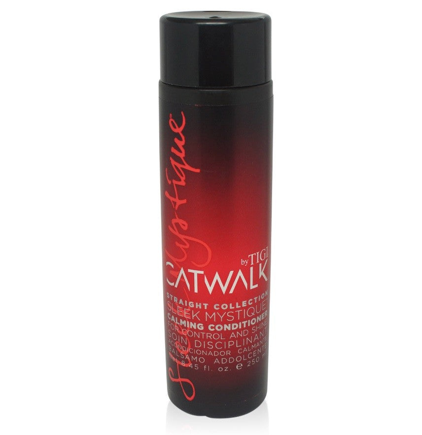 Bottle of TIGI Catwalk Sleek Mystique Calming Conditioner for frizzy hair