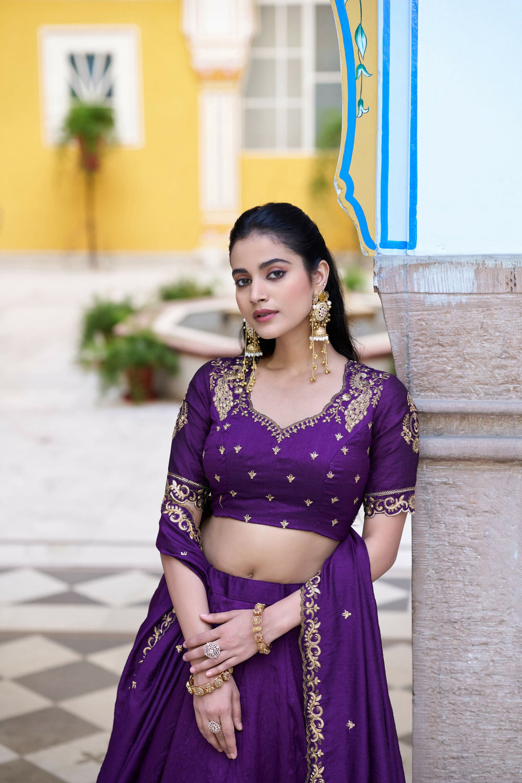Purple NC Silk Lehenga Choli Set with Embroidery and Dupatta