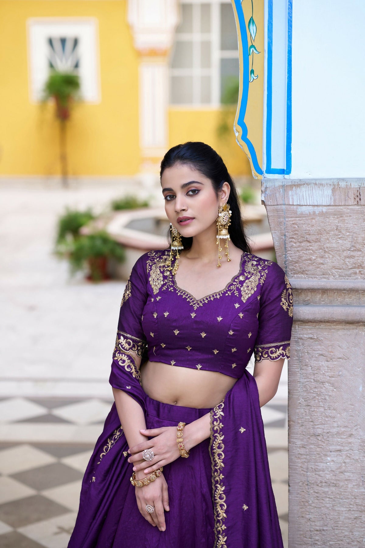 Purple NC Silk Lehenga Choli Set with Embroidery and Dupatta