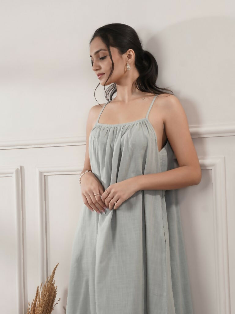 Women's Sleeveless Grey Midi Dress Minimalist Resort Wear