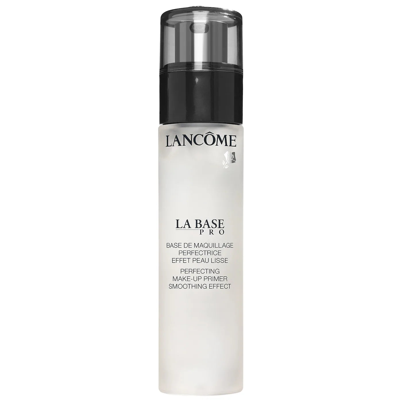 Lancôme La Base Pro Perfecting and Smoothing Makeup Primer in a clear pump bottle with black accents.