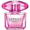Versace Bright Crystal Absolu Eau de Parfum featuring a glamorous pink and clear glass bottle