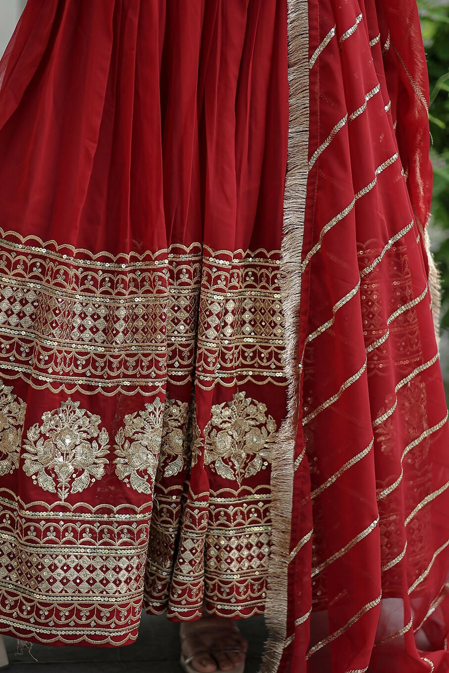 Maroon Georgette Kurta Set with Intricate Sequence Embroidery