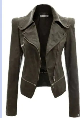 Women's Fitted Faux Leather Motorcycle Jacket with Zip Details - Image 6