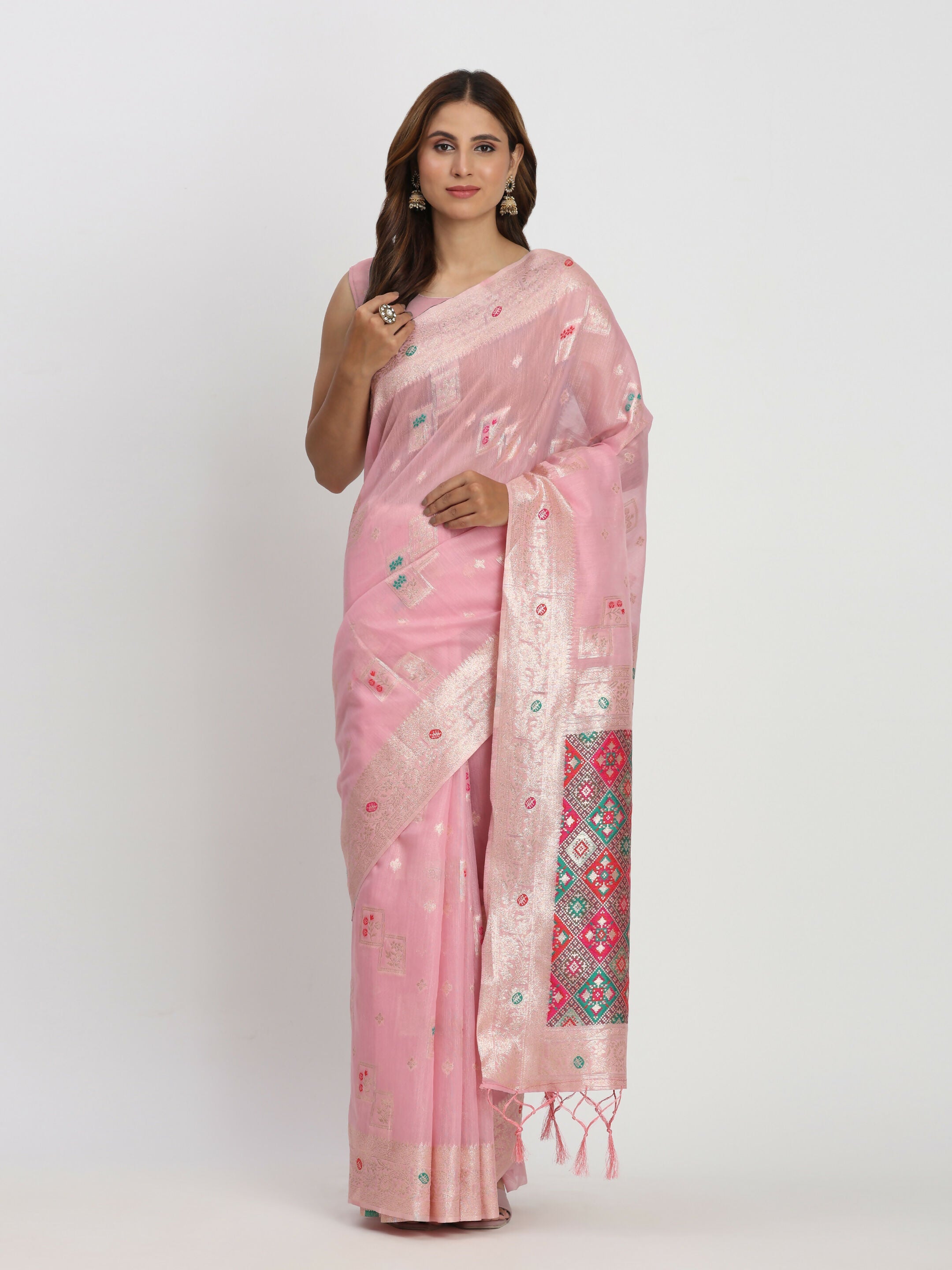 Light Pink Linen Cotton Saree - Elegant & Lightweight Ethnic Wear