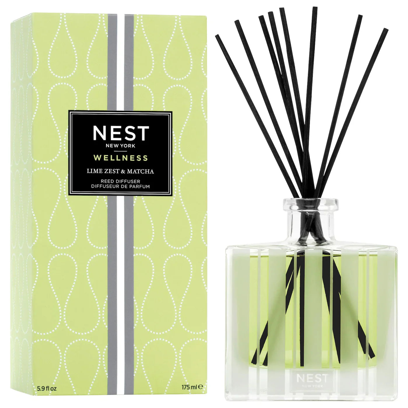 Modern glass reed diffuser with Lime Zest & Matcha fragrance