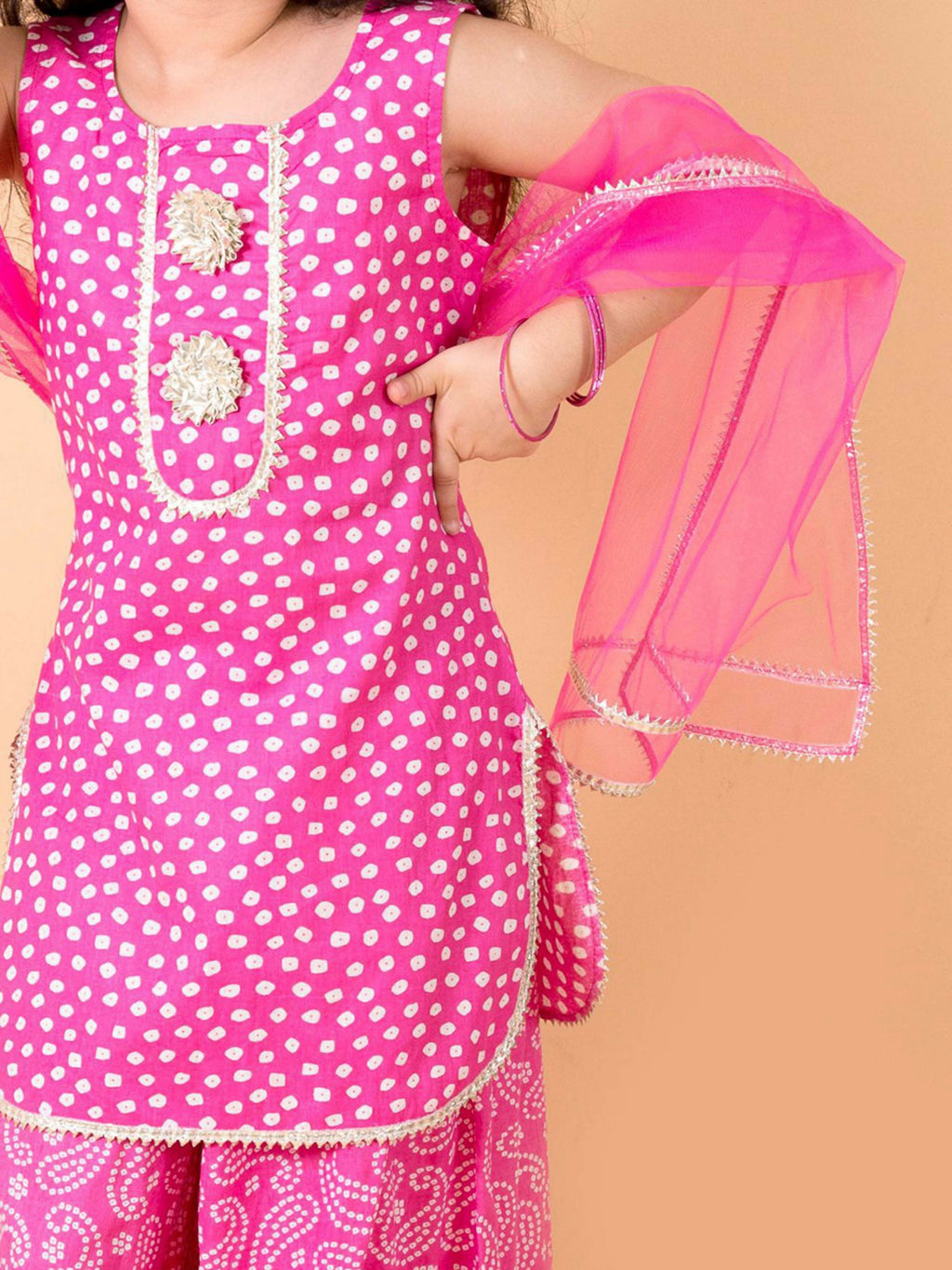 Girl's Pink 100% Cotton Sharara Set with Dupatta