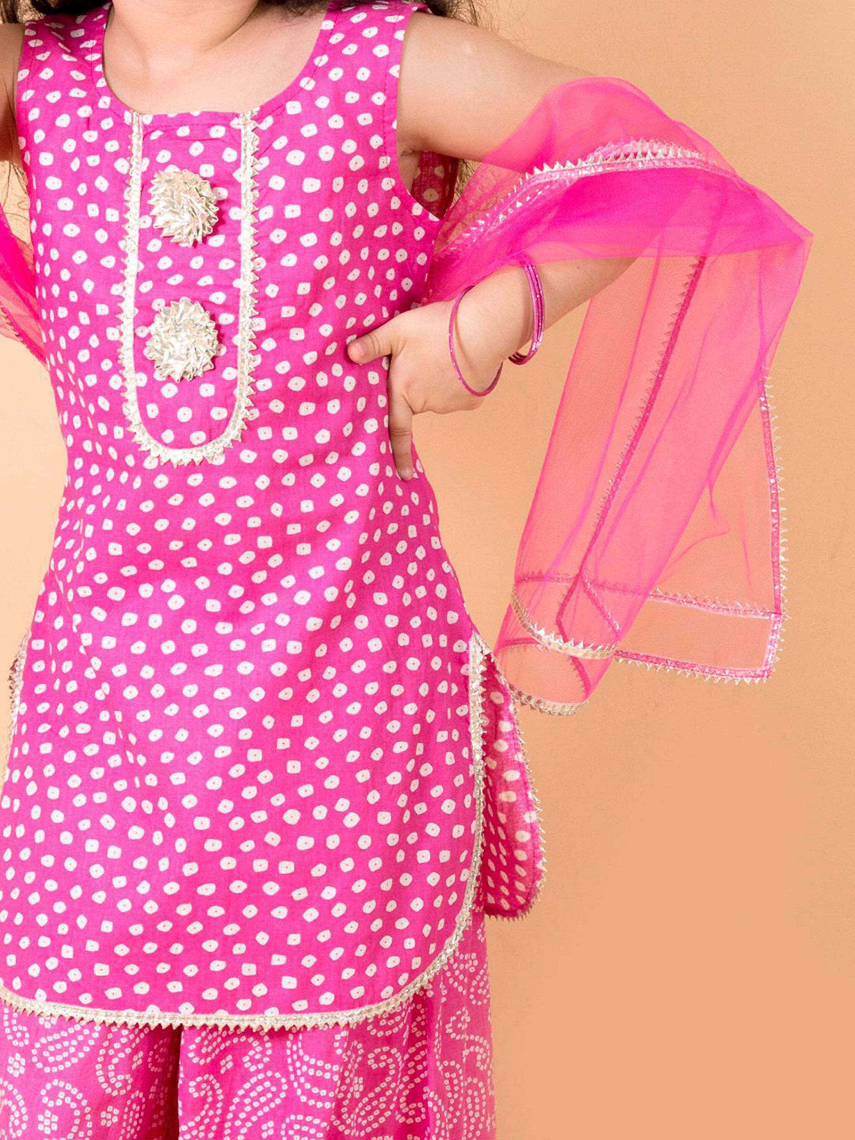 Girl's Pink 100% Cotton Sharara Set with Dupatta