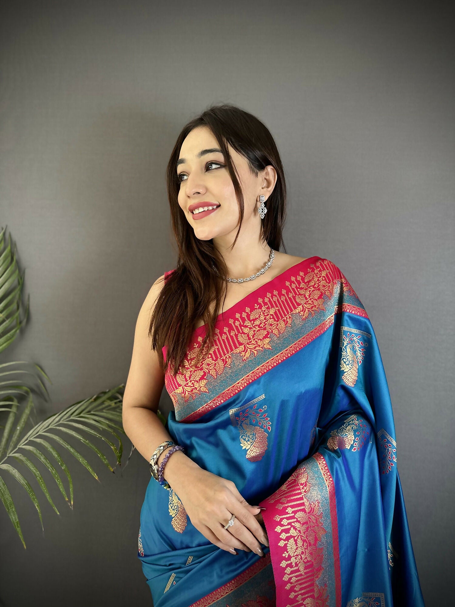 Royal Blue Banarasi Soft Silk Saree with Peacock Butta Work