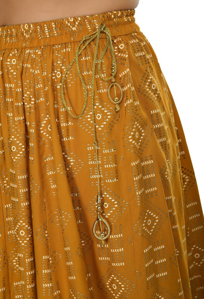 Mustard Cotton Printed Lehenga Lancha for Ethnic Festive Wear