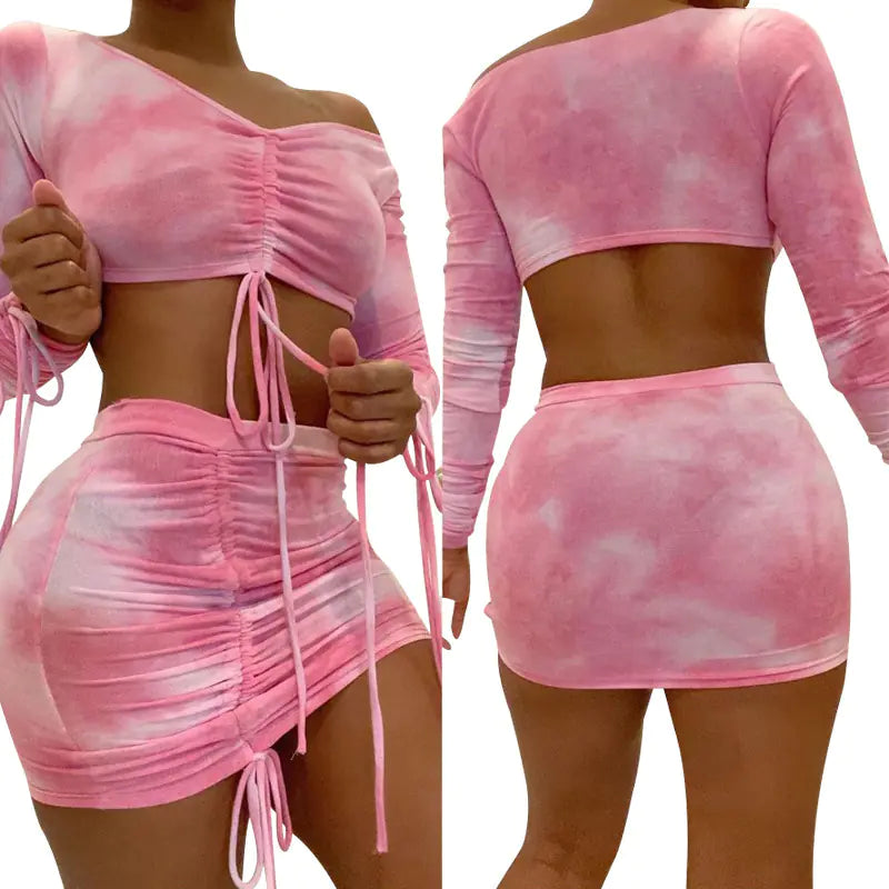 Women's Strapless Two-Piece Dress and Skirt Set in Milk Silk Print - Image 5