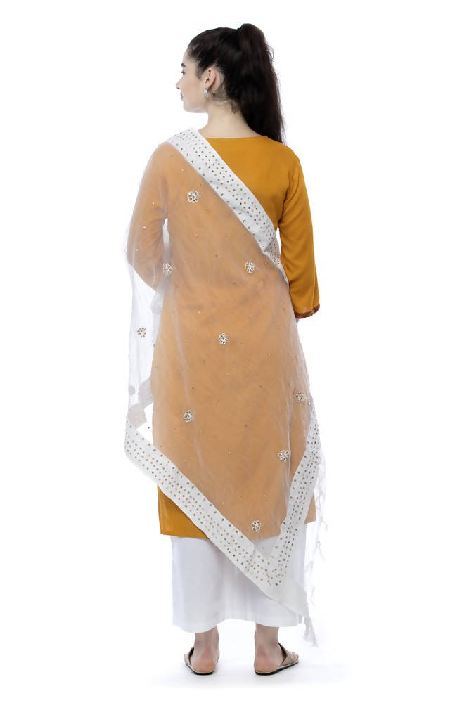 White Organza Cotton Dupatta with Nug Embroidery