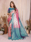 Deep red Tissue Silk saree featuring traditional Paithani woven borders
