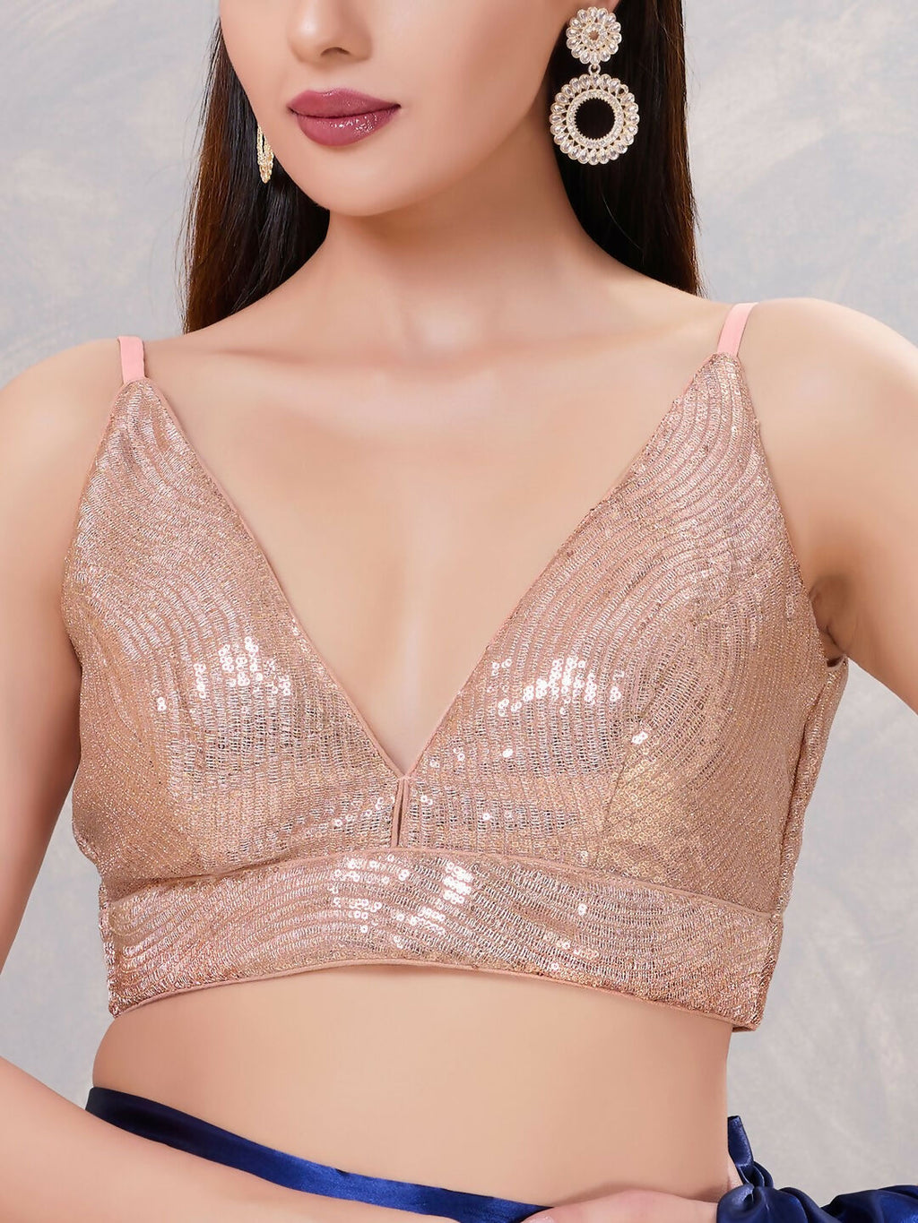 Women's Sequin Rose-Gold Stitched Blouse for Evening Wear