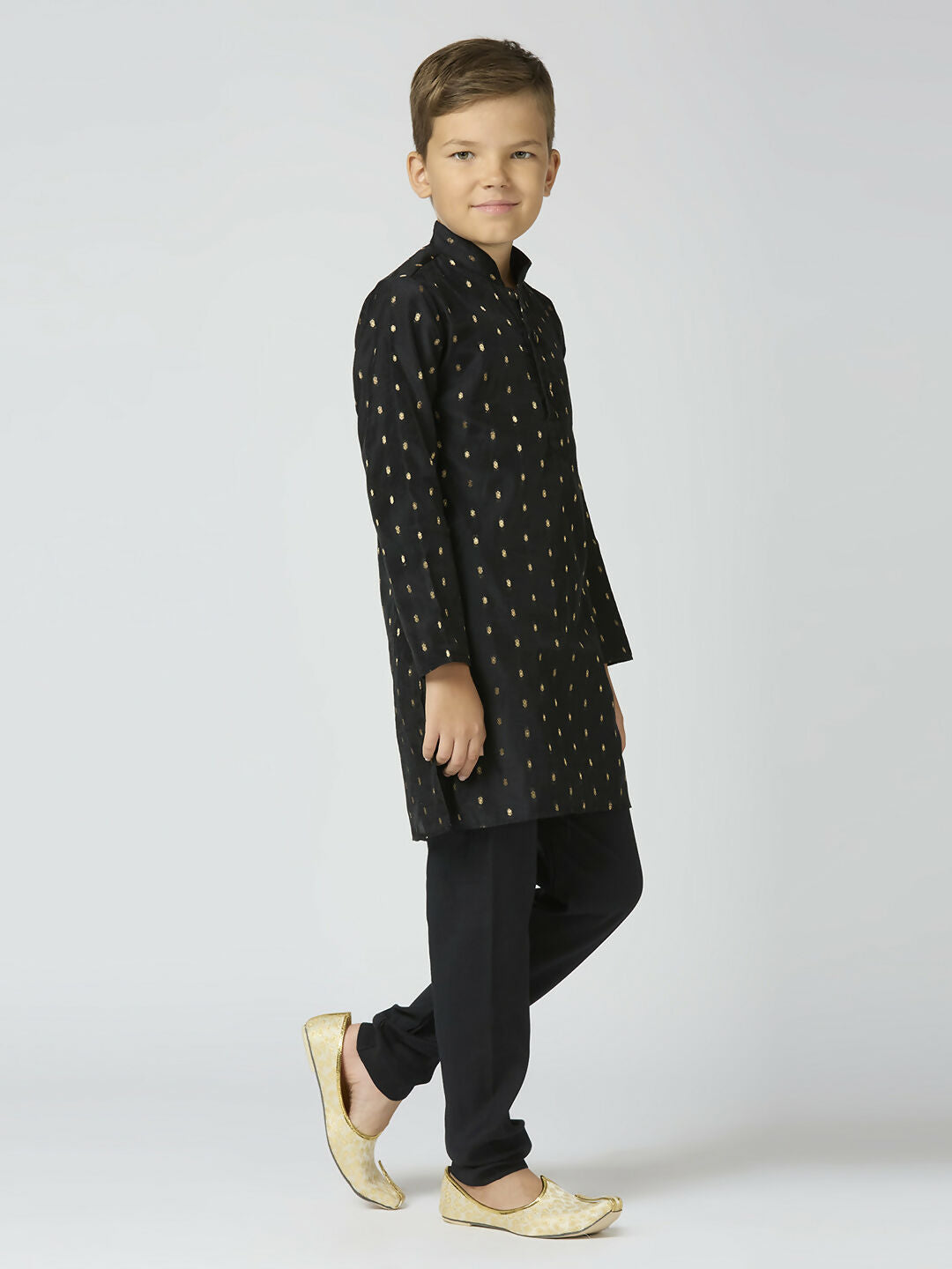 Boys Traditional Black Chanderi Kurta and Pyjama Set for Kids