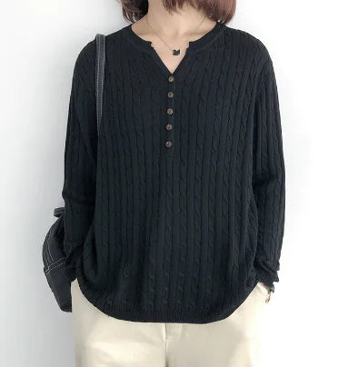 Women's Casual Button-Front Cable Knit Sweater Long Sleeve Top - Image 4