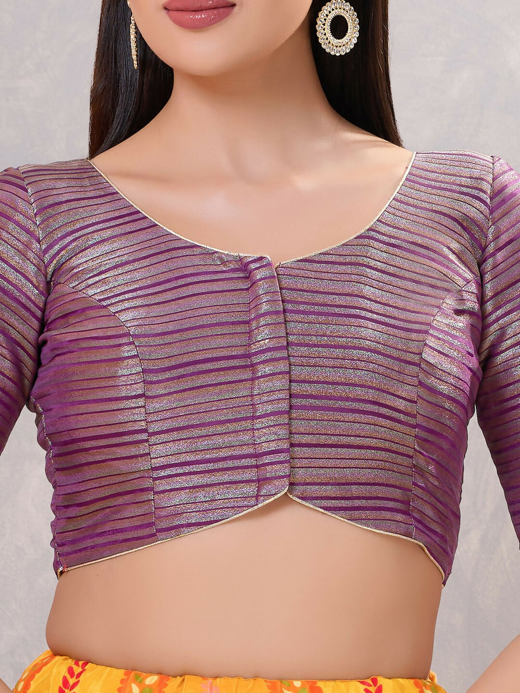 Women's Purple Silk Stitched Blouse with V-Neck
