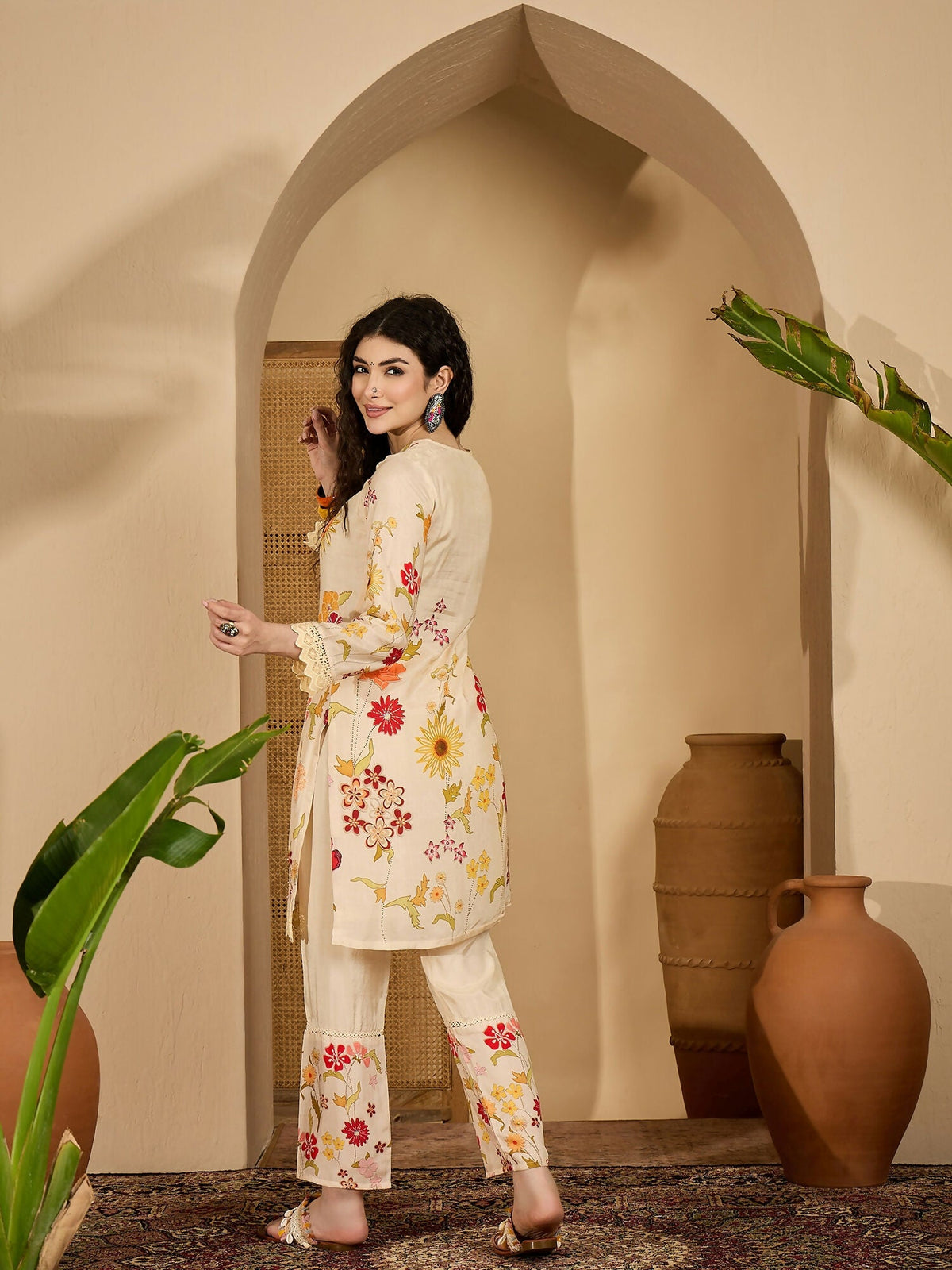 Cream Printed Pure Cotton Co-ord Set