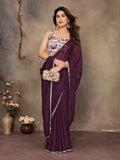 Wine Star Georgette saree with intricate mirror border and matching blouse