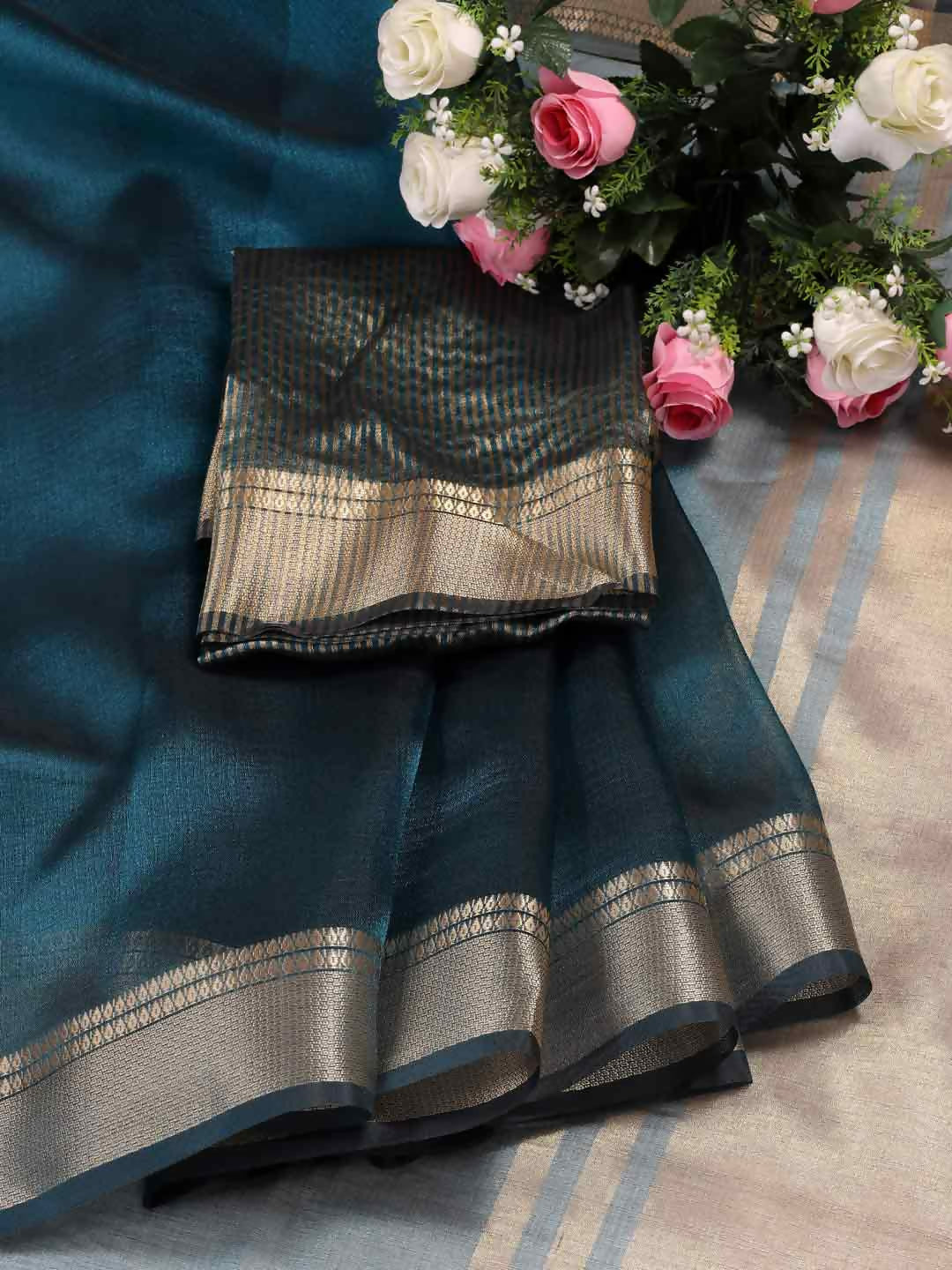 Shree Shyam Fashion Sea Green organza saree with matching blouse draped elegantly