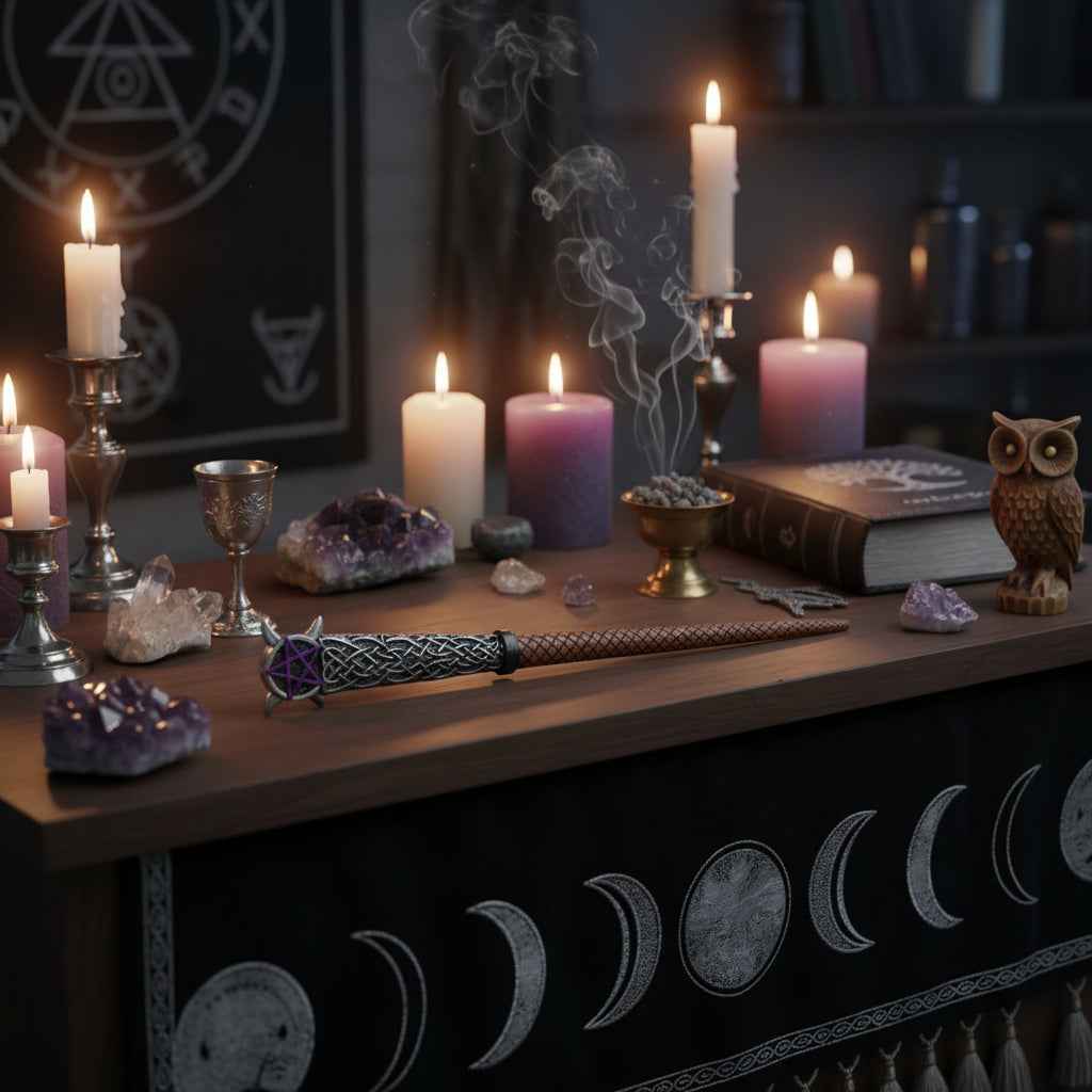 14 Inch Mystical Wand with Triple Moon Design