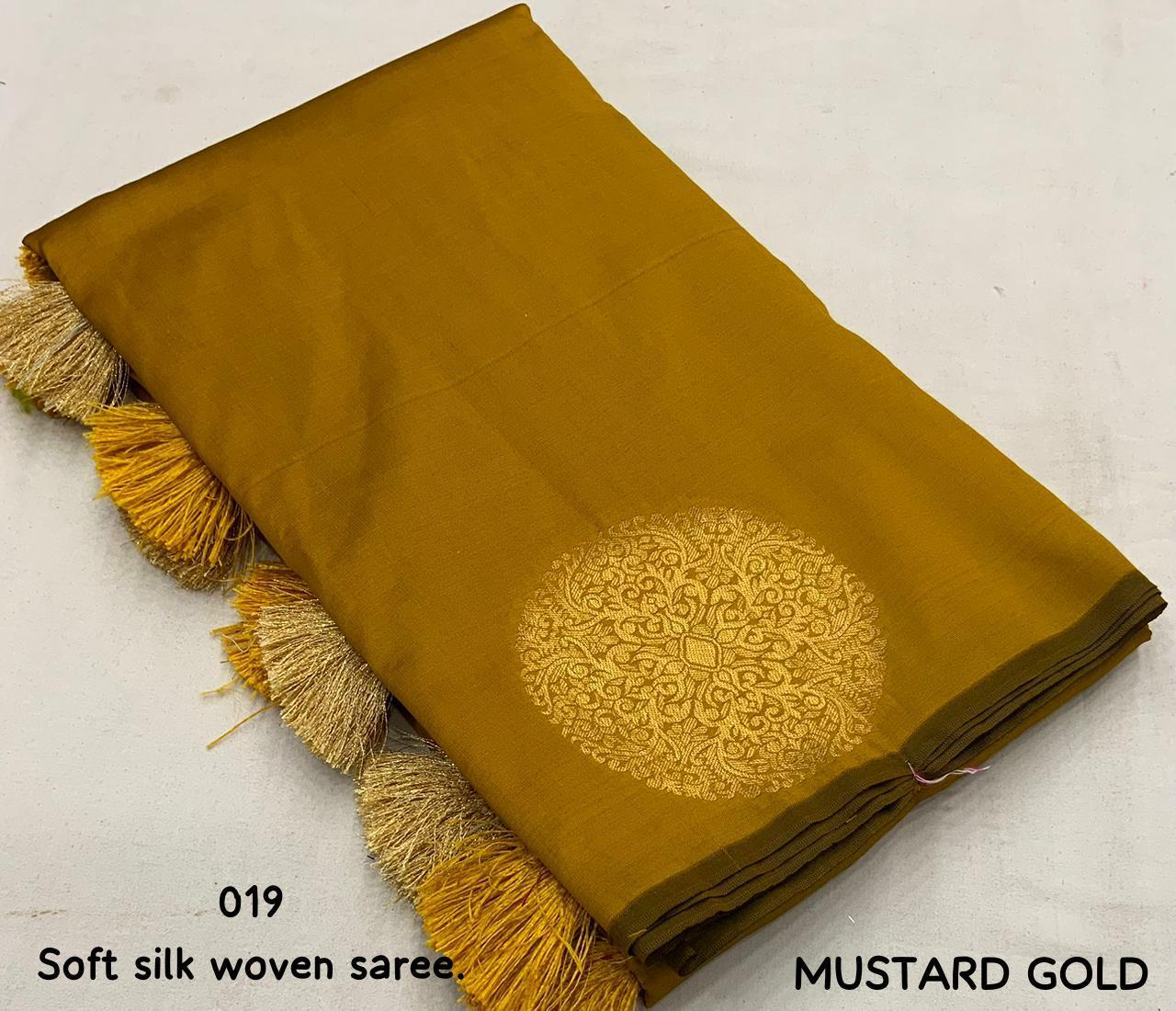 Mustard Silk Woven Saree with Zari Butta and Unstitched Blouse