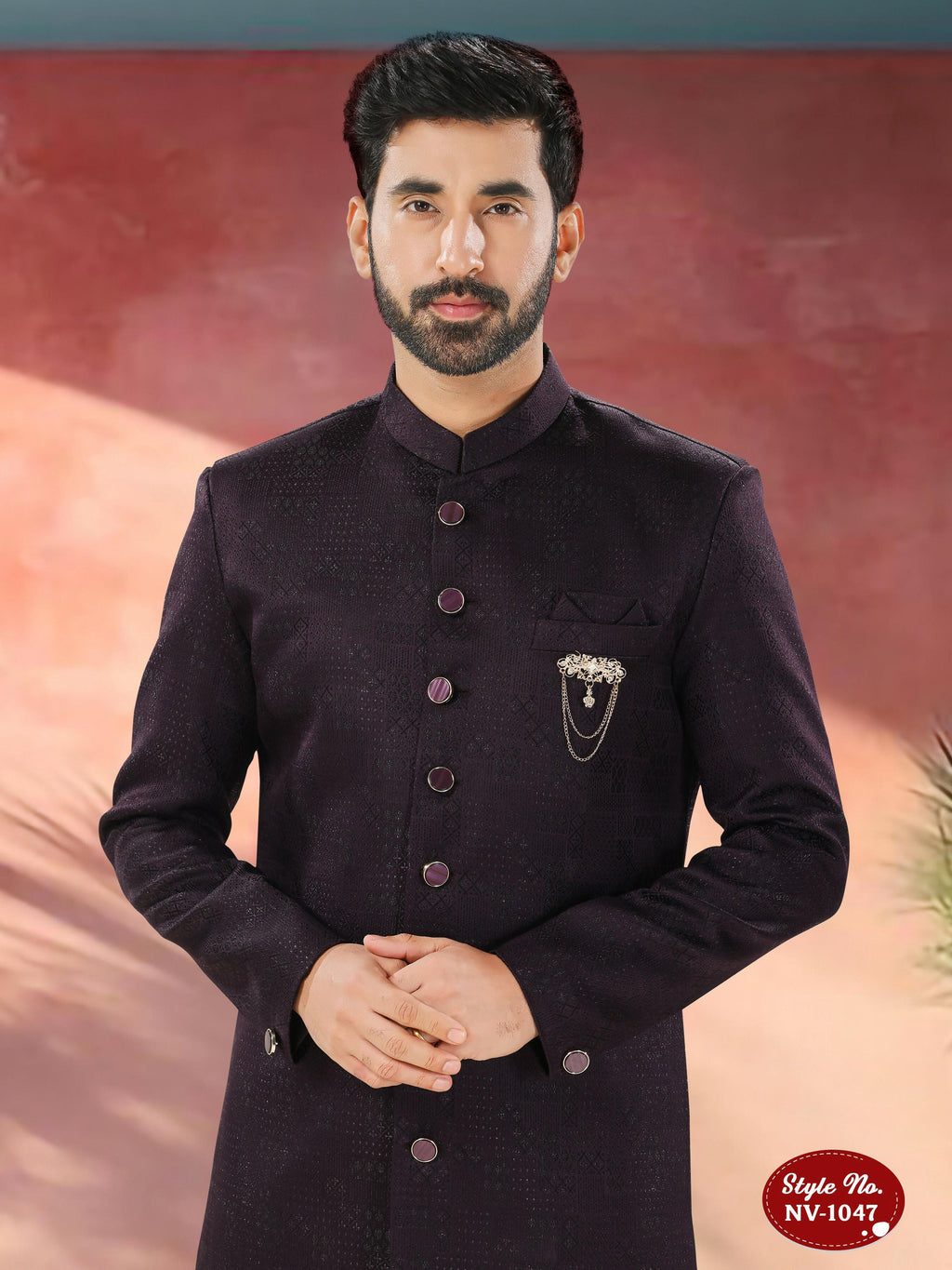 Men's Purple Straight Indo-Western Kurta Set in Imported TR Fabric
