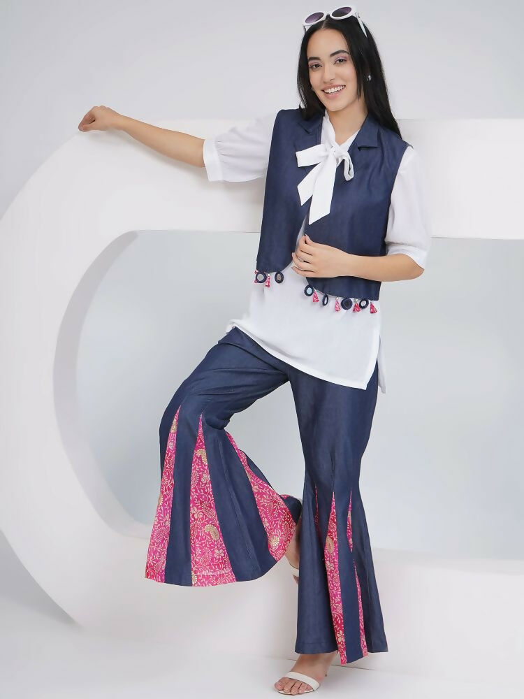 White Rayon Crepe Hand-Embellished Mirror Work Sharara Set